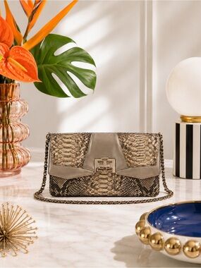 Elaine Turner Genuine Snakeskin Shoulder Bag – Neutral Python Evening Clutch